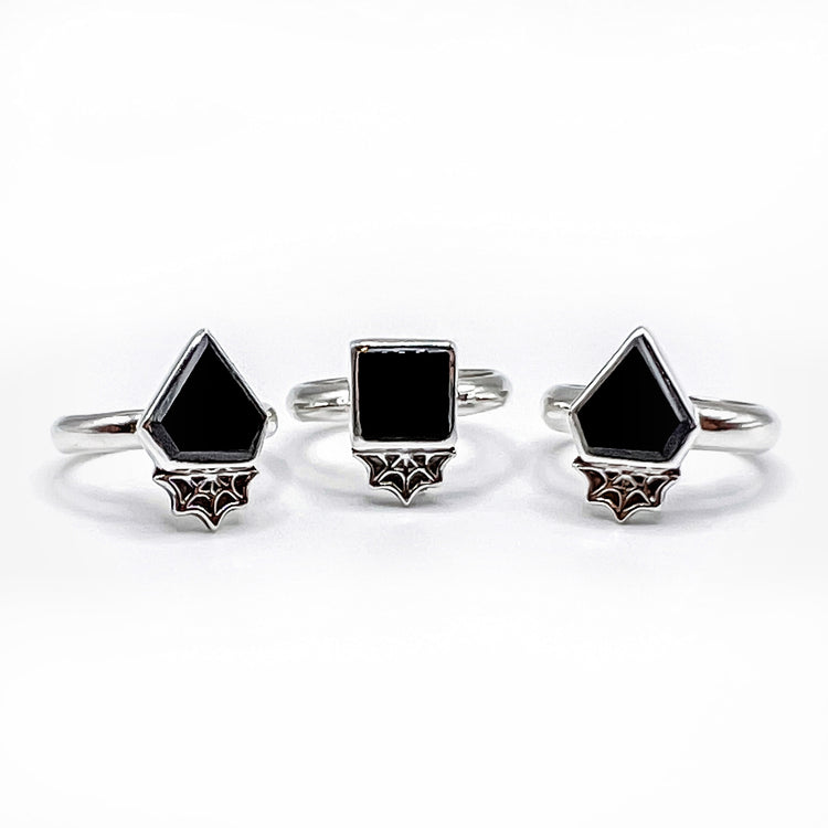 Black Onyx Spiderweb Rings