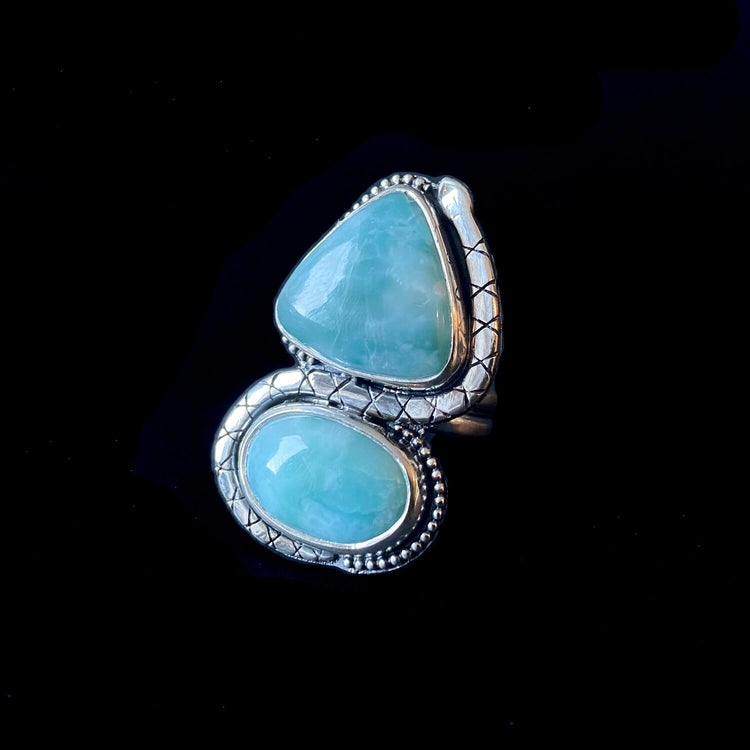 DOUBLE LARIMAR SERPENT STATEMENT RING