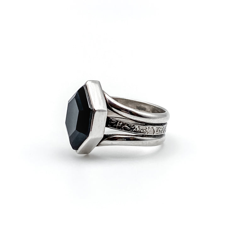 Hexagon Onyx Ring - Size 7