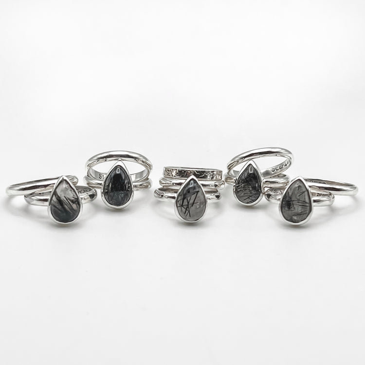 Pear Rutilated Quartz Stacker Rings