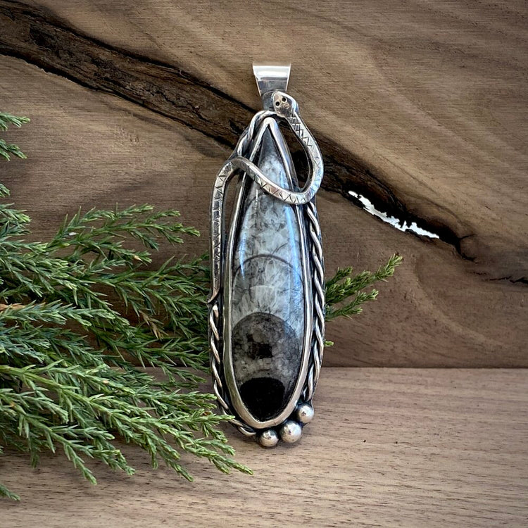 ORTHOCERAS FOSSIL SERPENT PENDANT