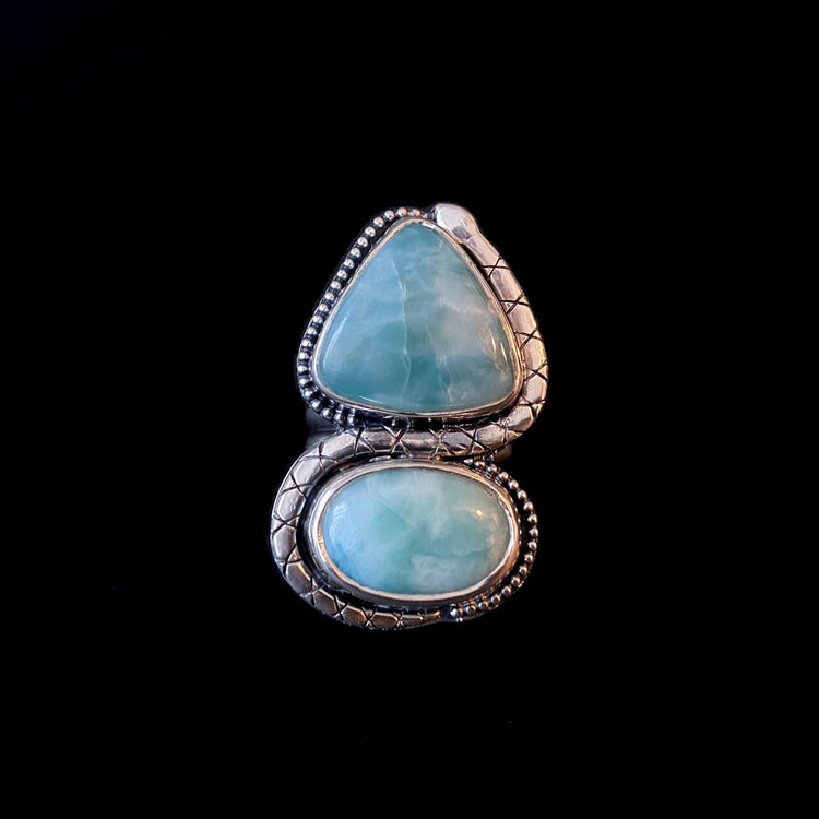 DOUBLE LARIMAR SERPENT STATEMENT RING