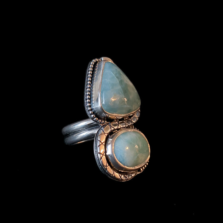 DOUBLE LARIMAR SERPENT STATEMENT RING