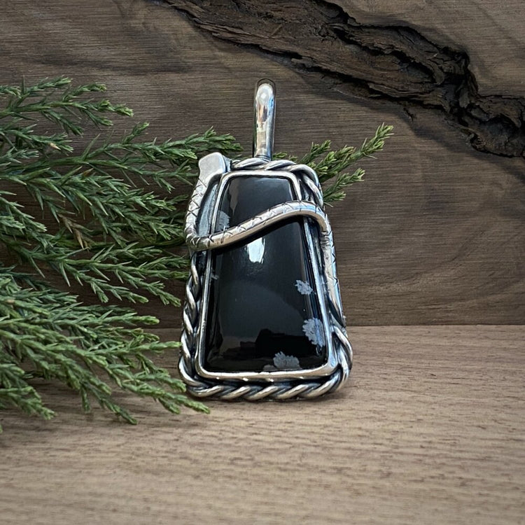 SNOWFLAKE OBSIDIAN SERPENT PENDANT