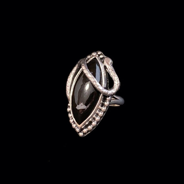 SNOWFLAKE OBSIDIAN SERPENT RING